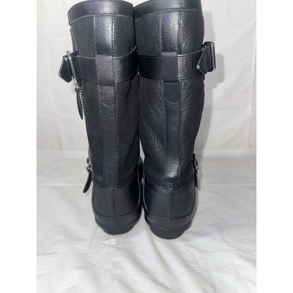 Burberry Black Claredon Shearling Riding Combat Boots Size 9 - Picture 13 of 16